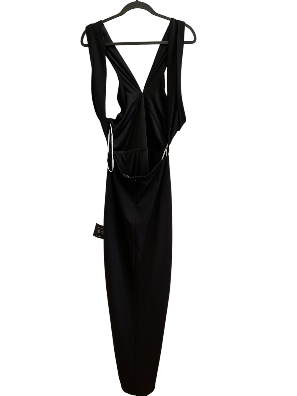 Lulus Black Draped Open Back Plunging V Neck Maxi Gown Dress M NWT Evening - Picture 4 of 9